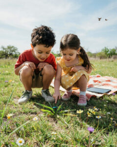 two children playing outside away from screen time